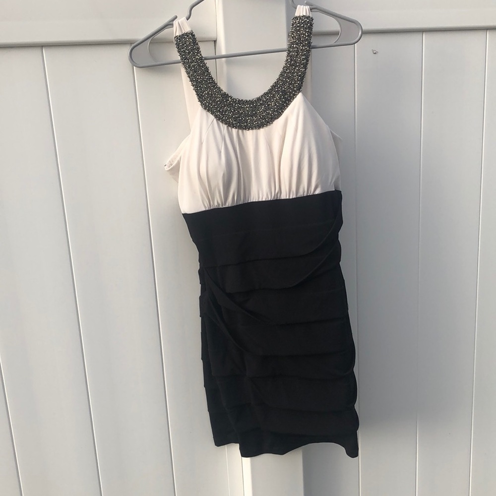Black cream cocktail dress